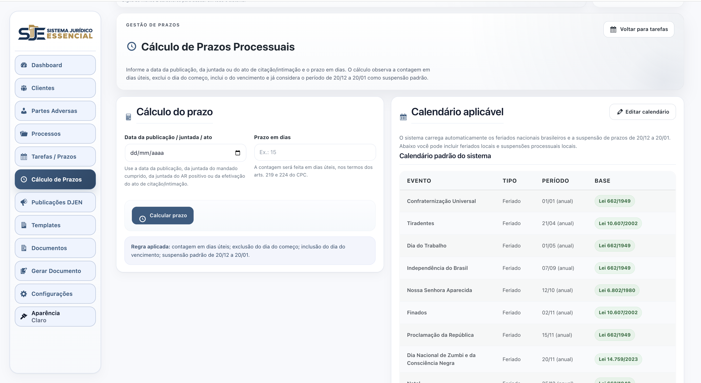 Cálculo de prazos