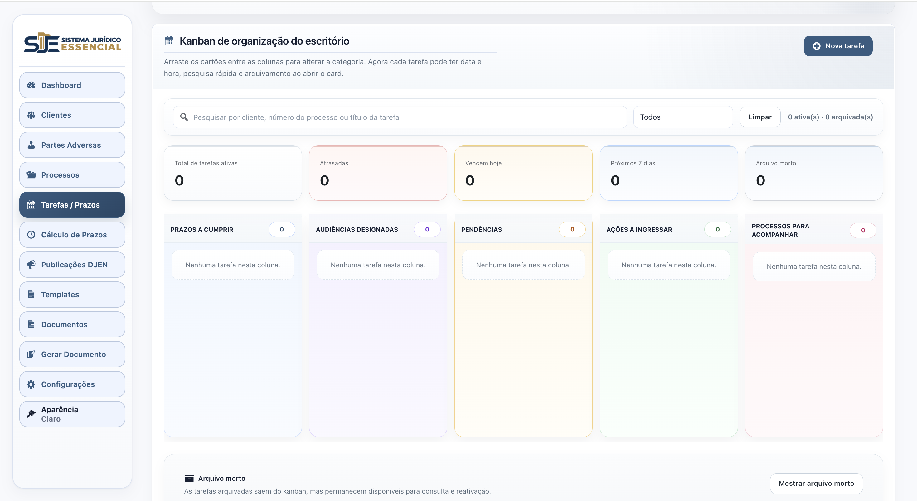Kanban de tarefas e prazos